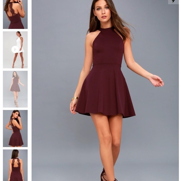 Lulu’s Hometown Girl Plum Purple Lace Skater Dress - Picture 1 of 7